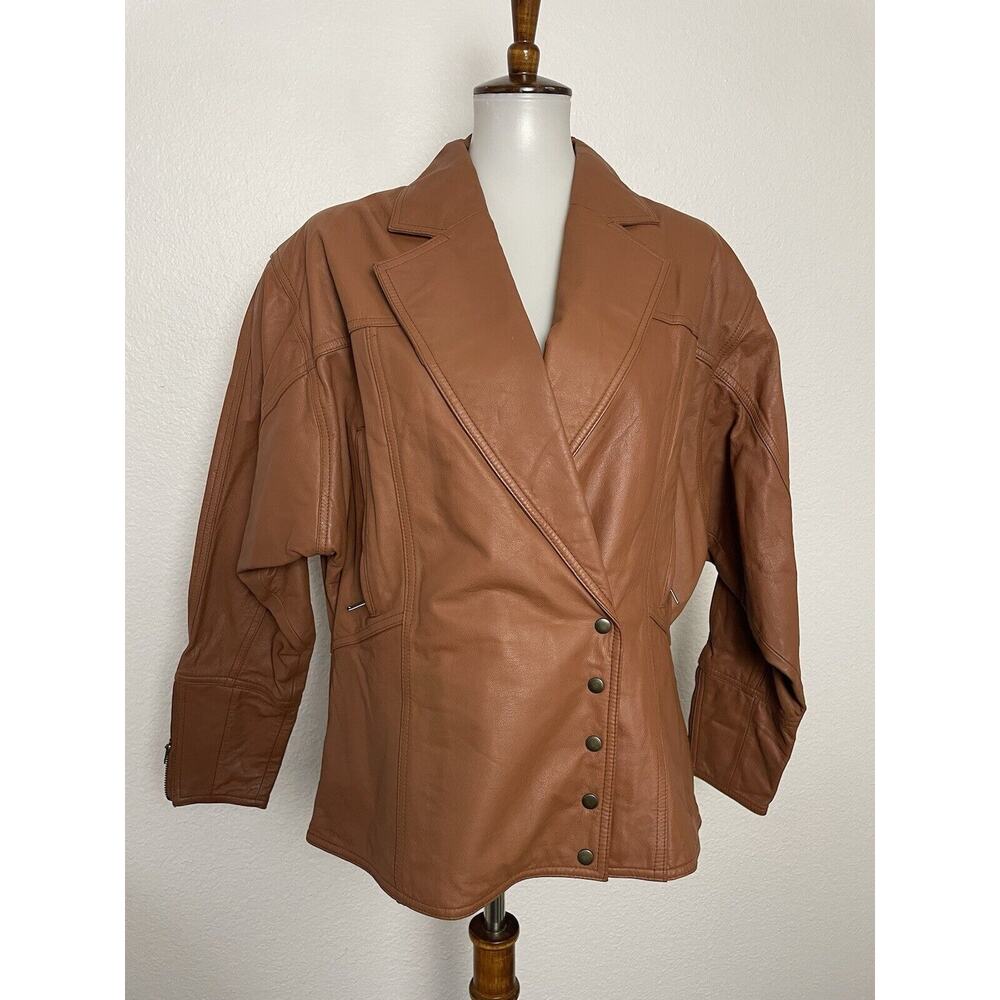 Together Vintage‎ Jacket Women 14 Leather Double Breast Brown